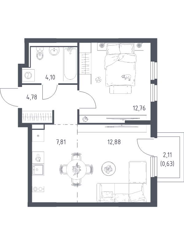 2 ккв (Евро) 43 м²