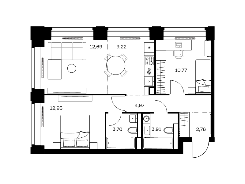 3 ккв (Евро) 61 м²