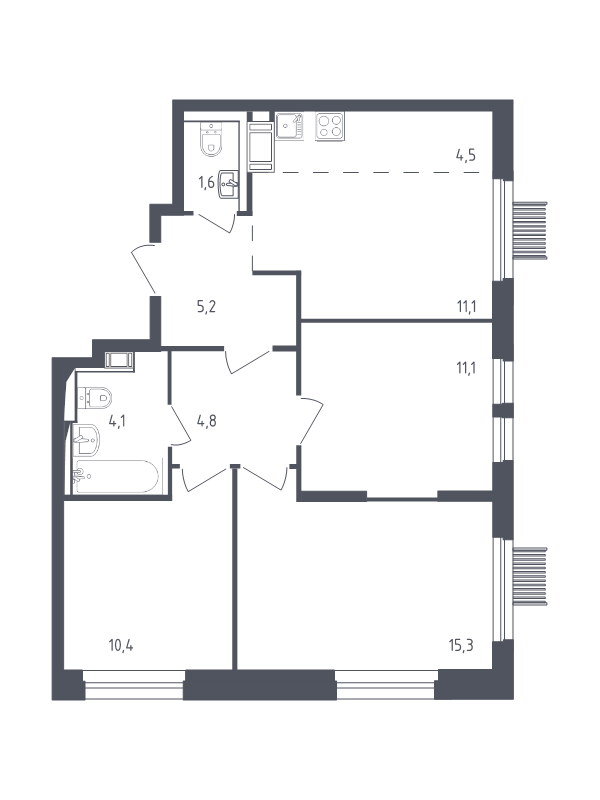 4 ккв (Евро) 67,2 м²