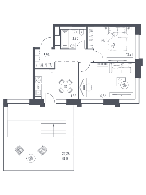 2 ккв 59,9 м²