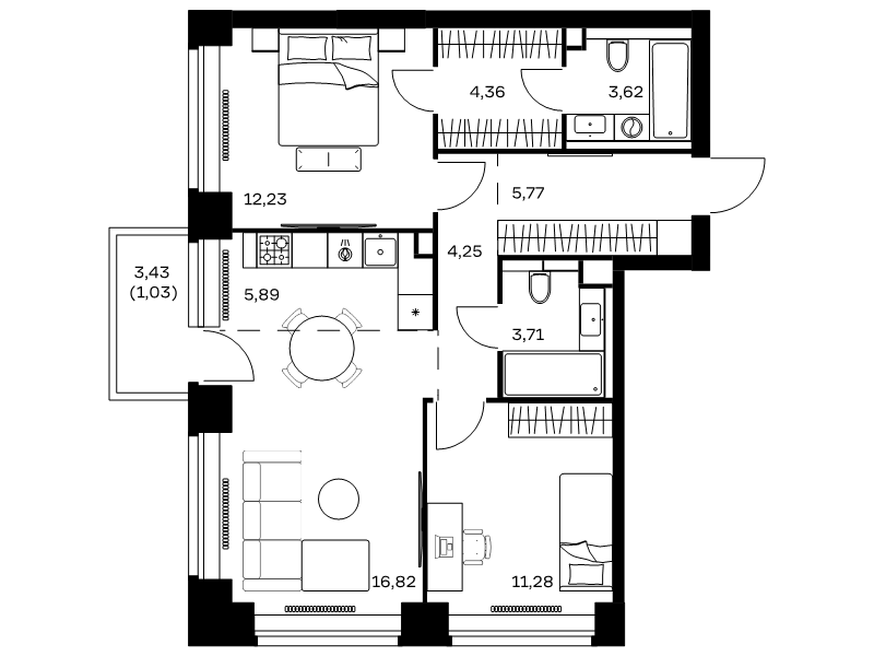3 ккв (Евро) 69 м²