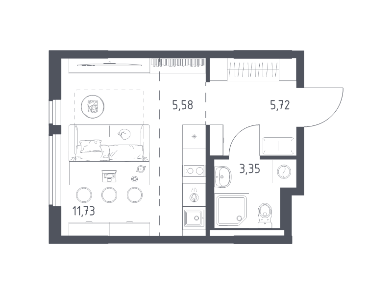 Студия 26,4 м²