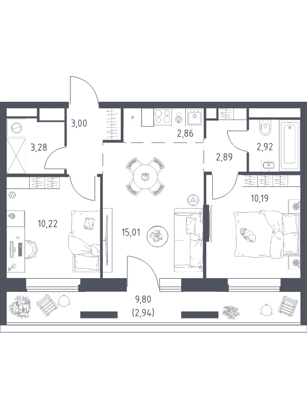 3 ккв (Евро) 53,3 м²