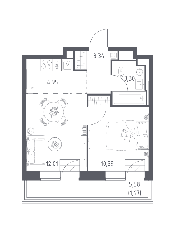 2 ккв (Евро) 35,9 м²