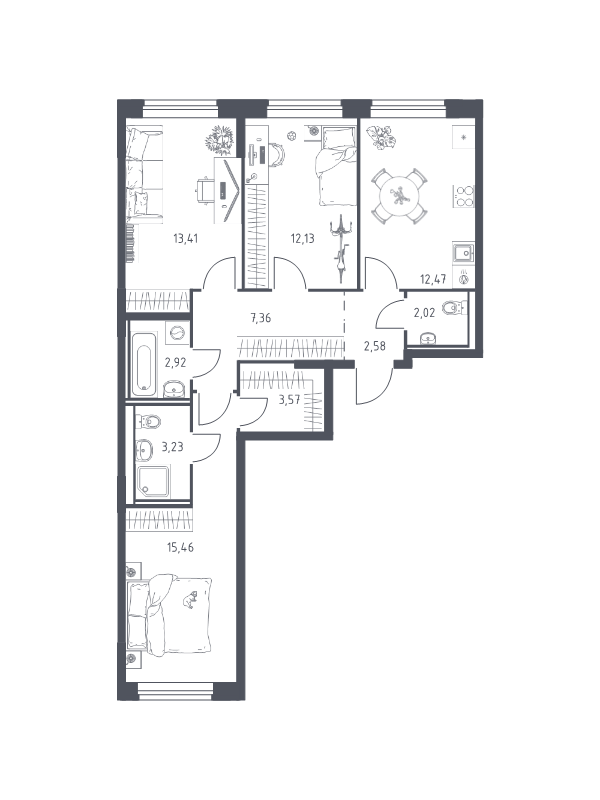 3 ккв 75,2 м²