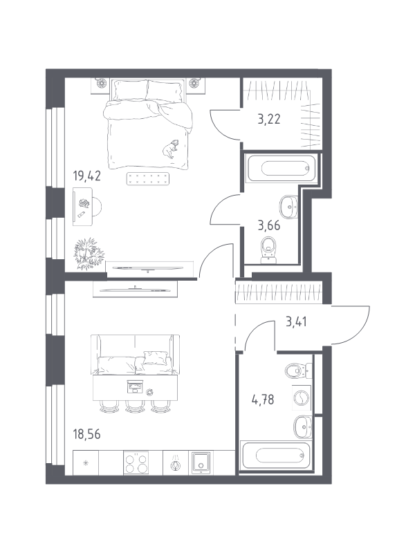 2 ккв (Евро) 53,1 м²