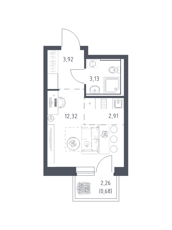 Студия 23 м²