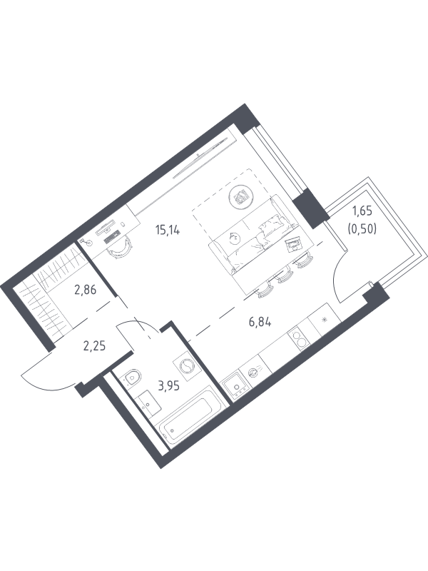Студия 31,5 м²