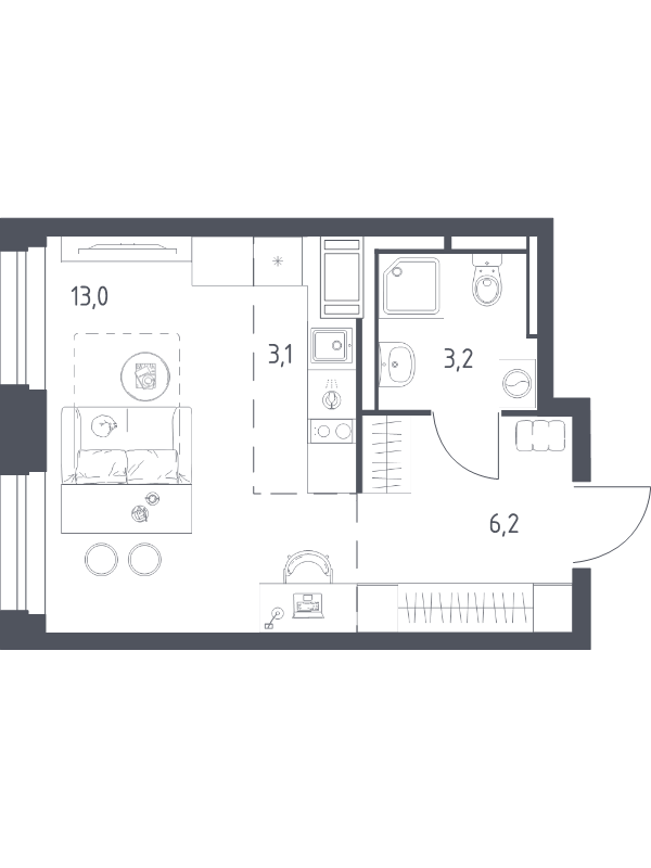 Студия 25,2 м²