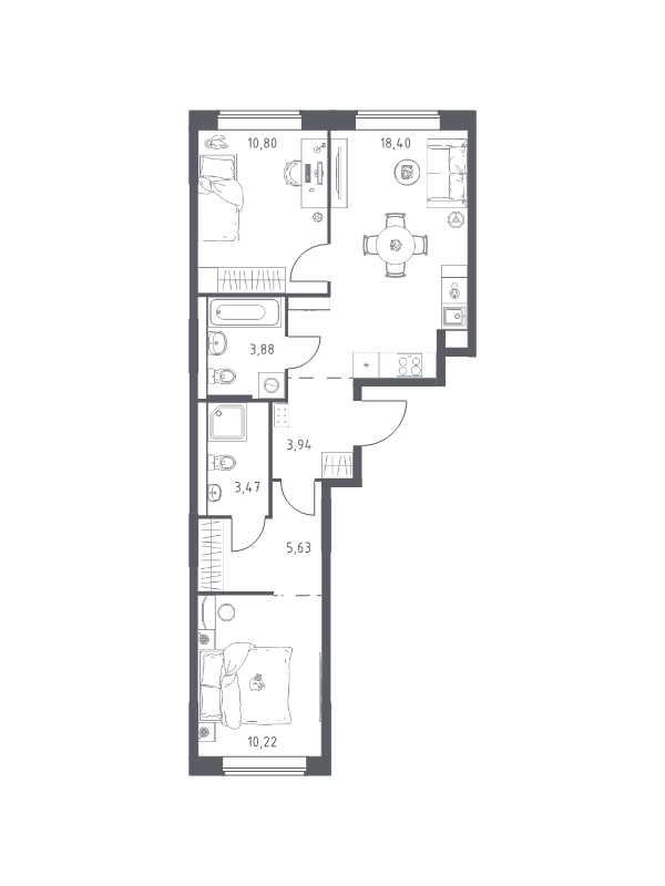 3 ккв (Евро) 56,3 м²