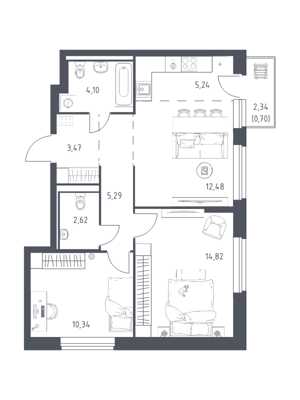 3 ккв (Евро) 59,1 м²