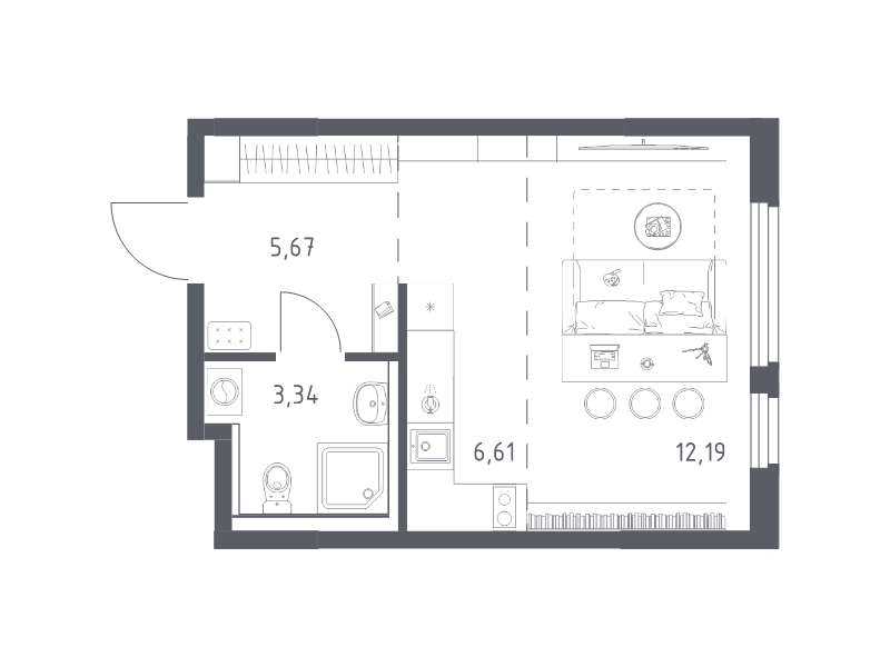 Студия 27,8 м²