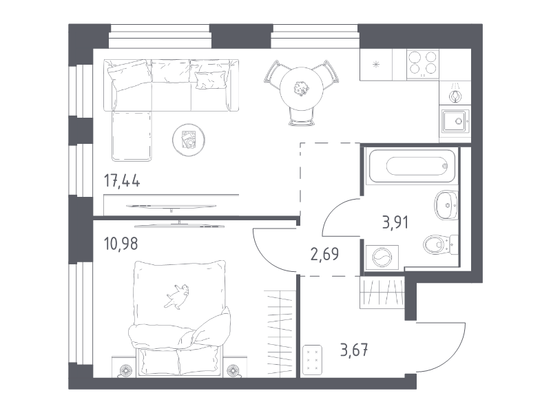 2 ккв (Евро) 38,7 м²