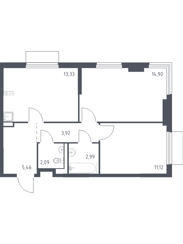 2 ккв 53,8 м²