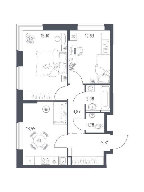 2 ккв 53,9 м²