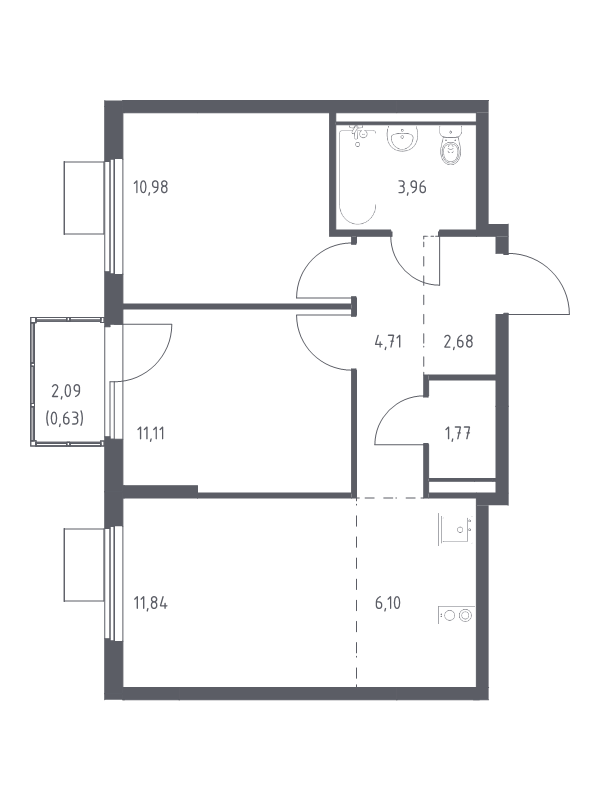 3 ккв (Евро) 53,8 м²