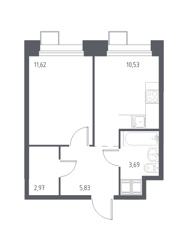 1 ккв 34,4 м²