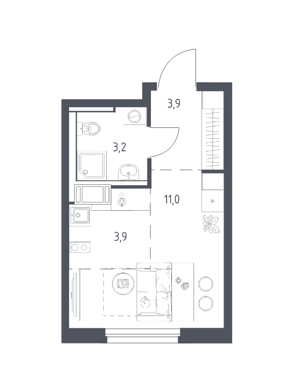 Студия 21,6 м²
