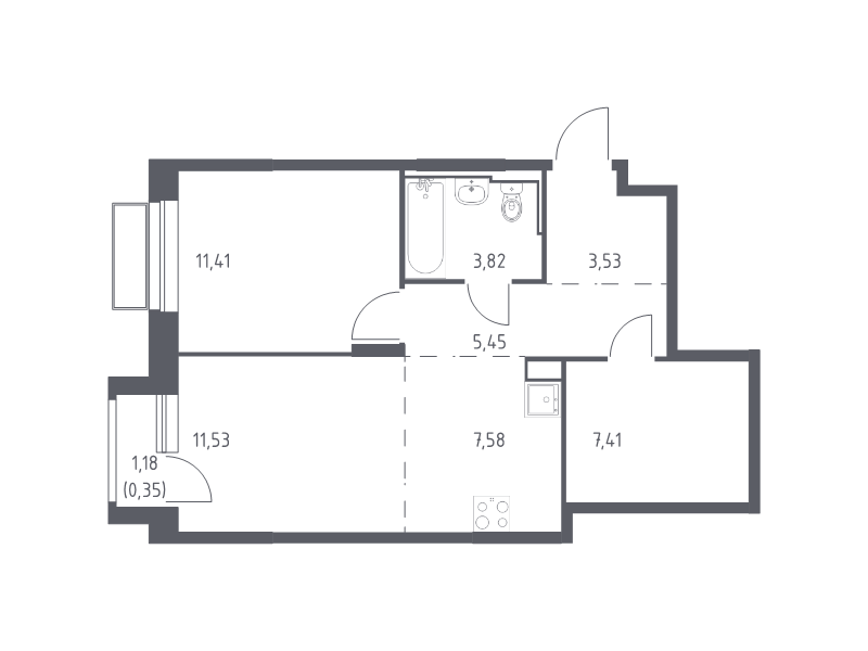 2 ккв (Евро) 51,1 м²