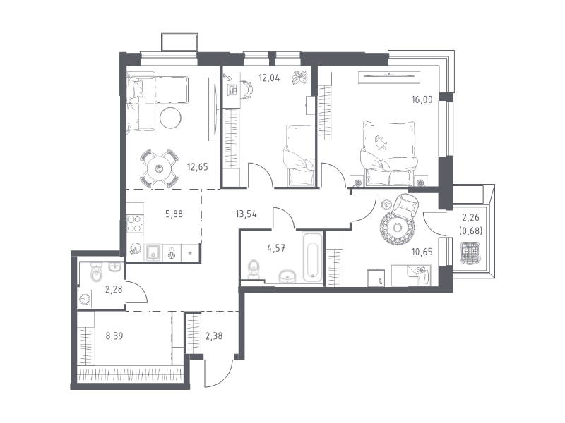 4 ккв (Евро) 89,1 м²