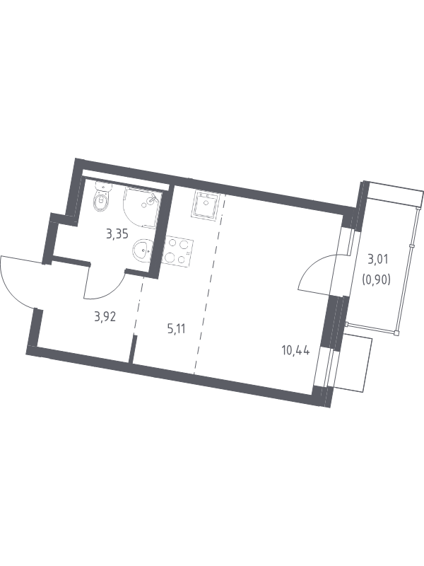 Студия 23,7 м²