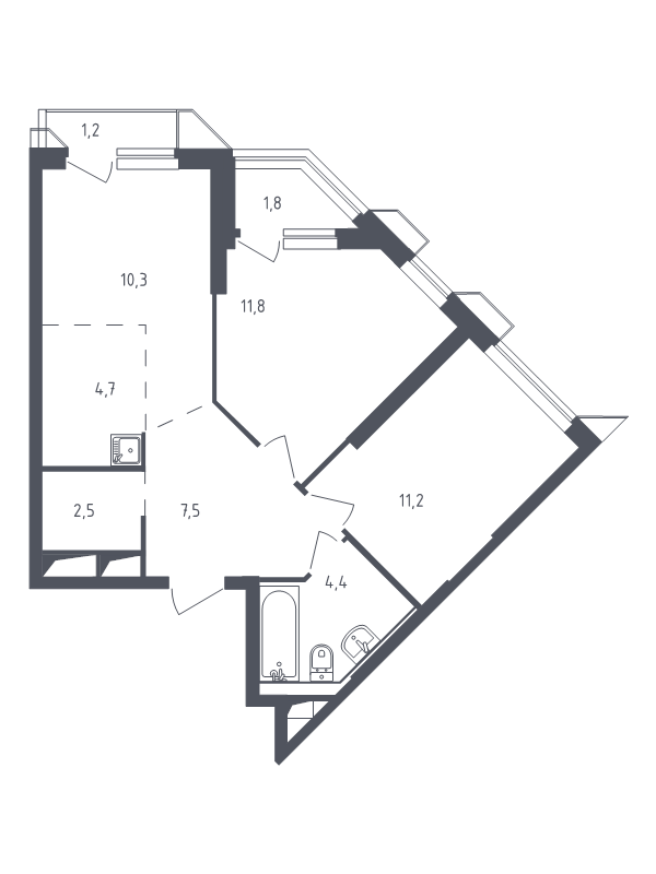 3 ккв (Евро) 55 м²