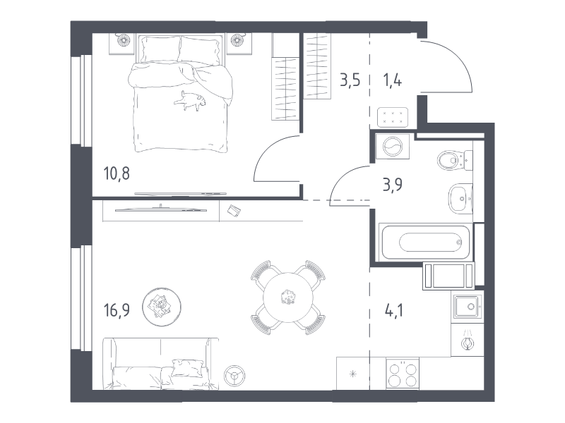 2 ккв (Евро) 39,9 м²