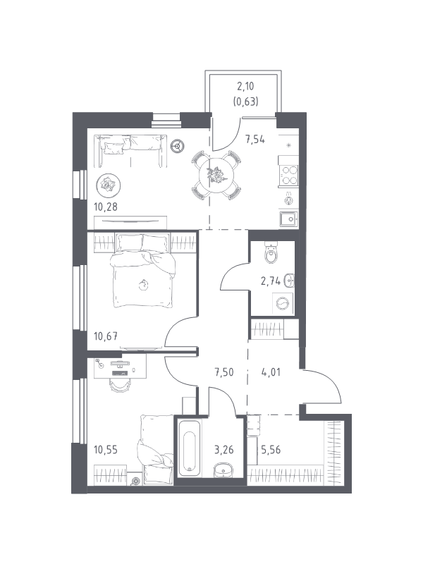 3 ккв (Евро) 62,7 м²