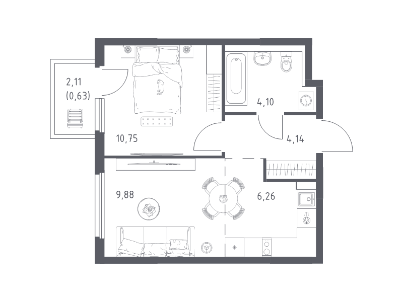 2 ккв (Евро) 35,8 м²