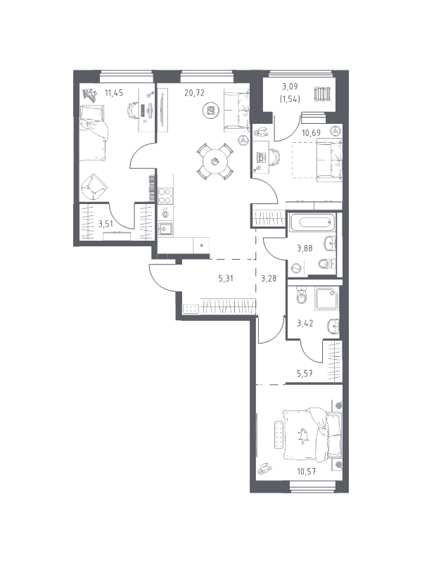 4 ккв (Евро) 79,9 м²