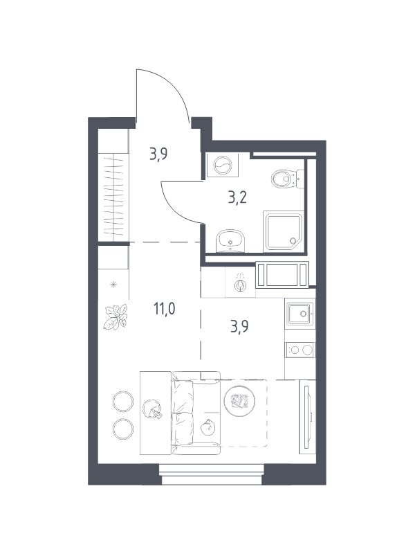 Студия 21,6 м²