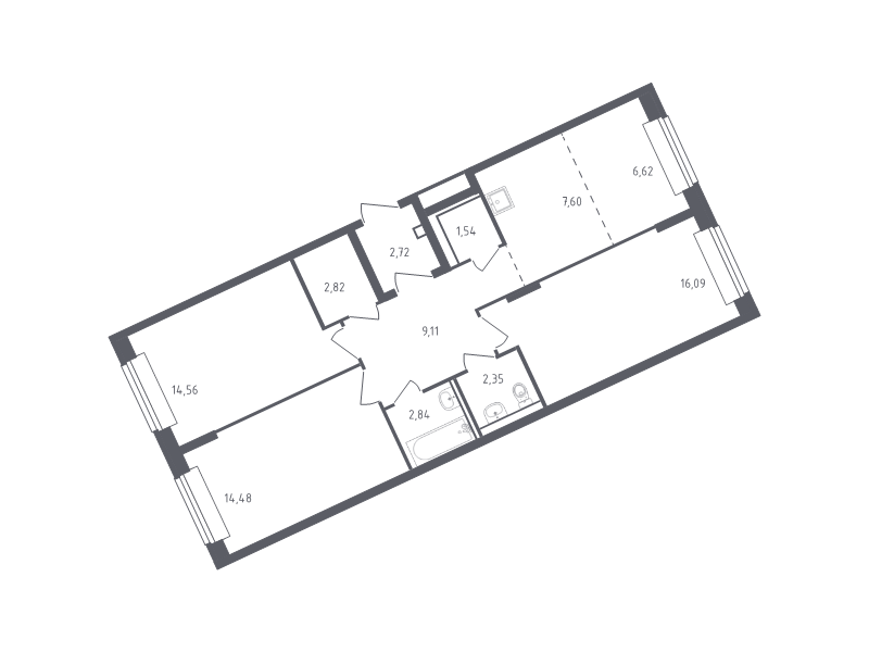3 ккв 76,7 м²