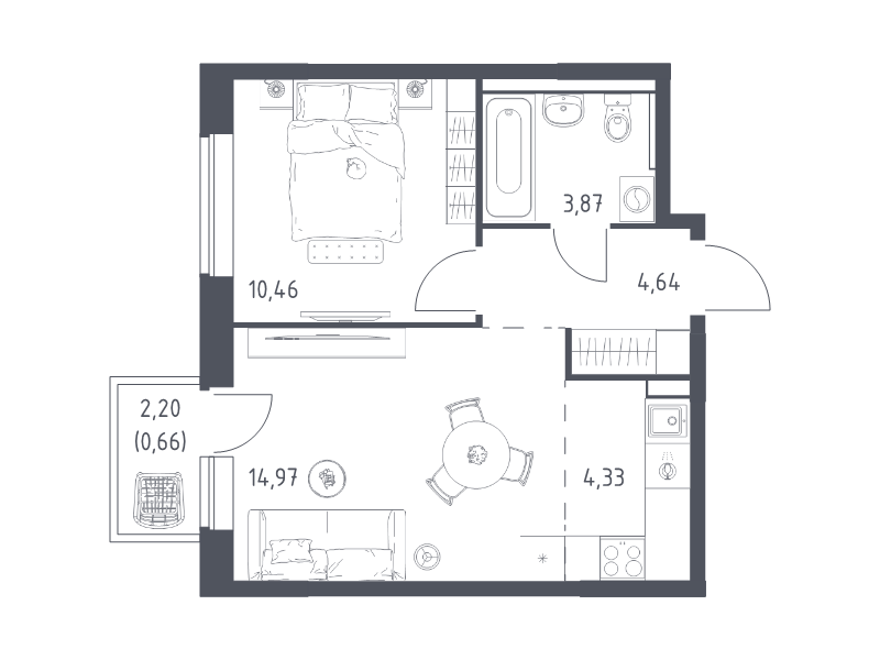 2 ккв (Евро) 38,9 м²