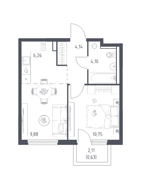 2 ккв (Евро) 35,8 м²