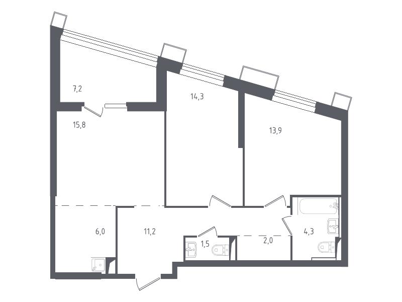 3 ккв (Евро) 75,6 м²