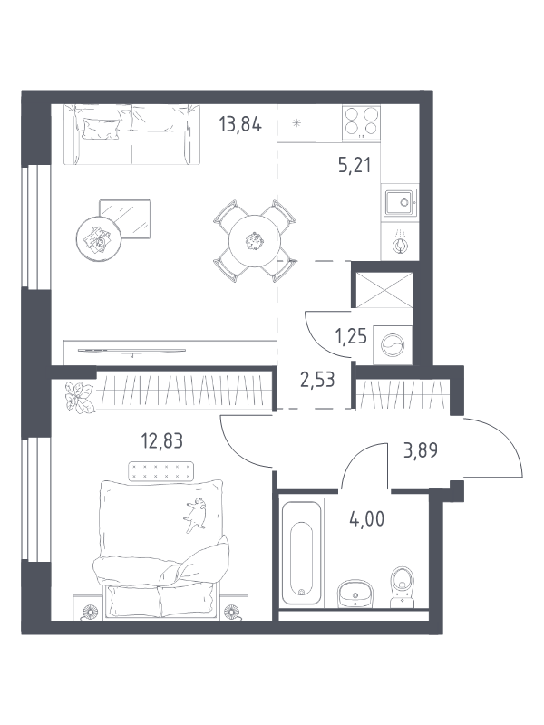 2 ккв (Евро) 43,6 м²