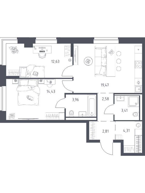 3 ккв (Евро) 63,6 м²