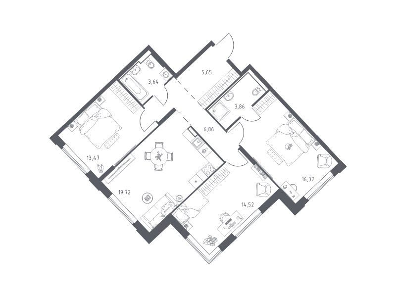 4 ккв (Евро) 84,1 м²