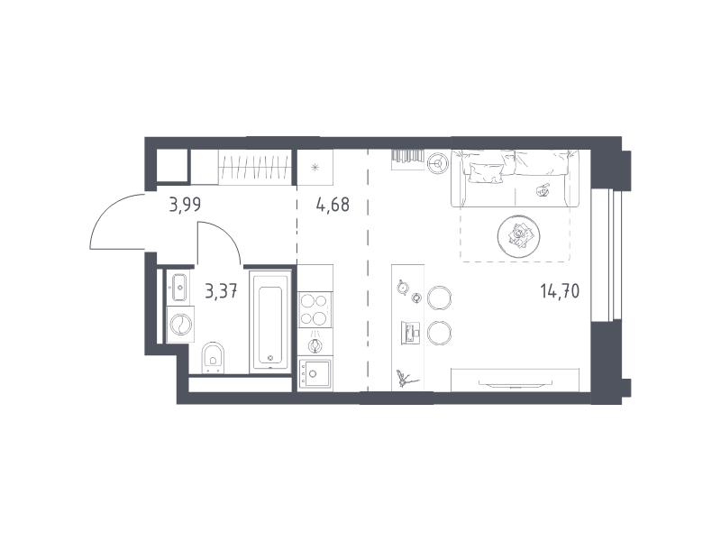 Студия 26,7 м²