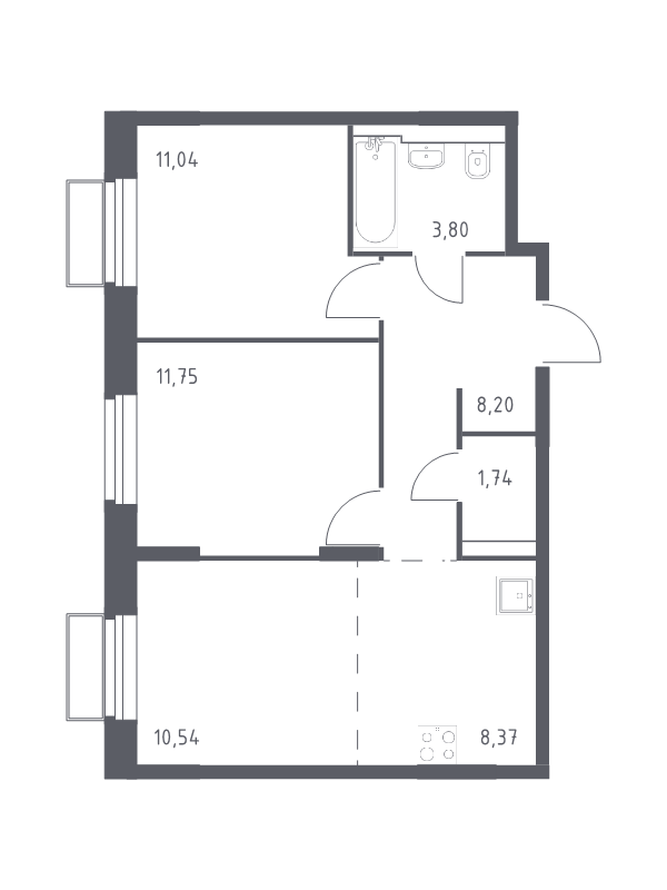 3 ккв (Евро) 55,7 м²
