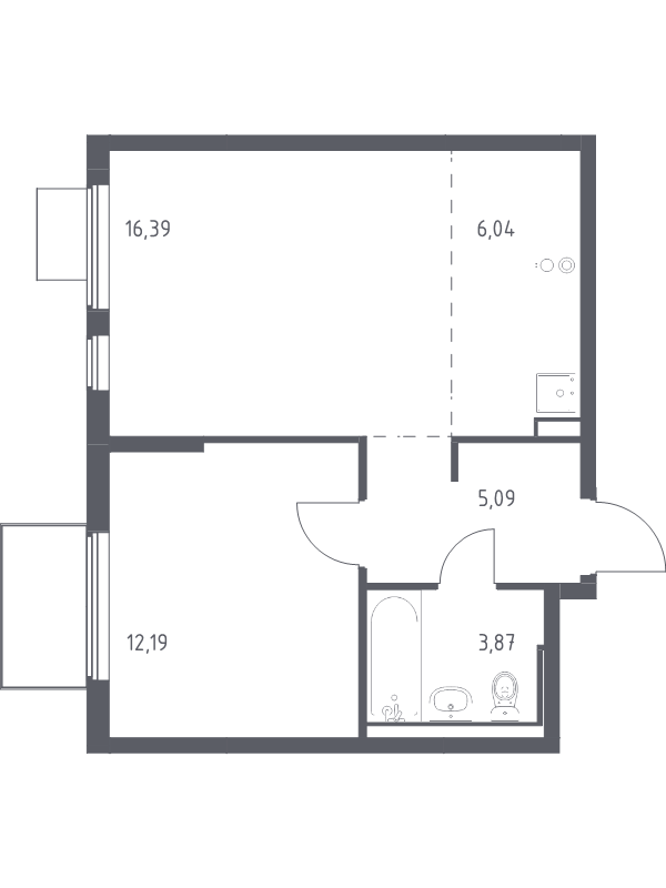 2 ккв (Евро) 43,6 м²