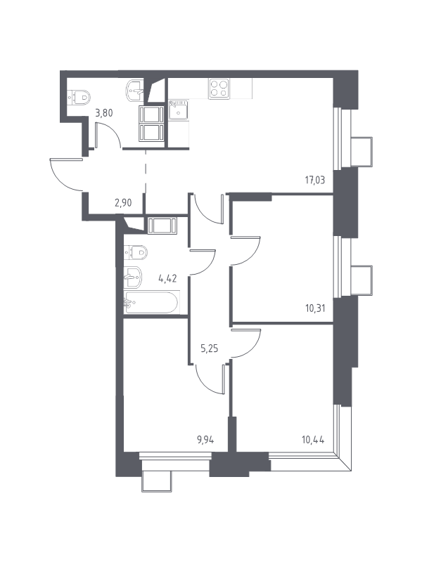4 ккв (Евро) 64,3 м²