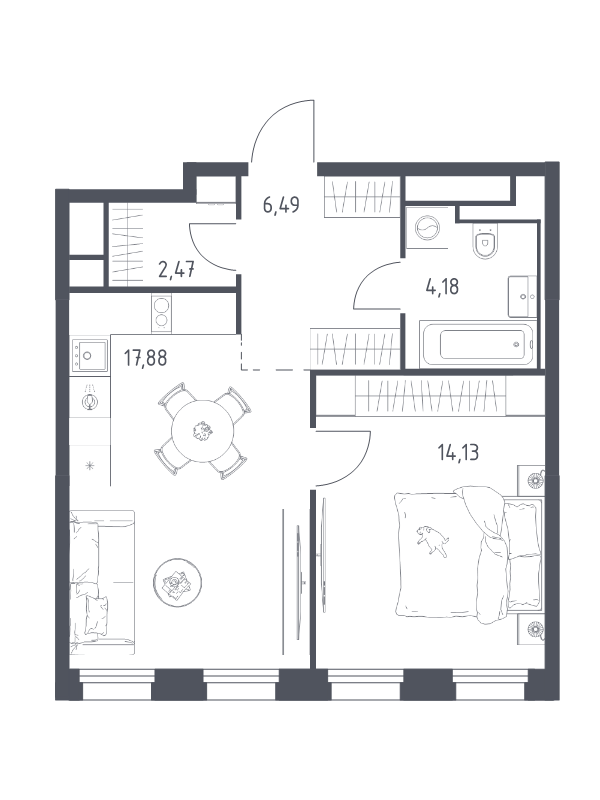 2 ккв (Евро) 45,2 м²