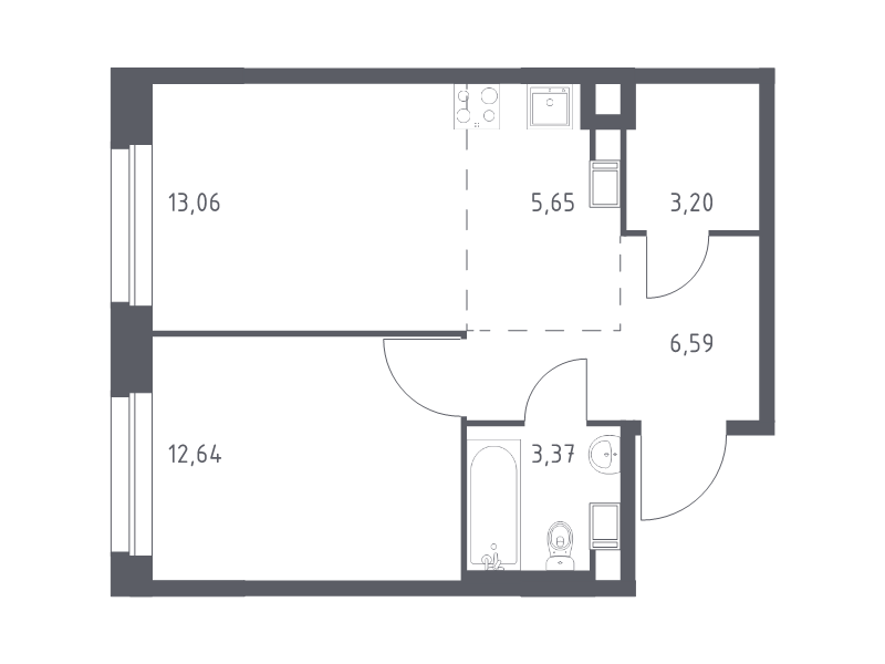 2 ккв (Евро) 44,5 м²