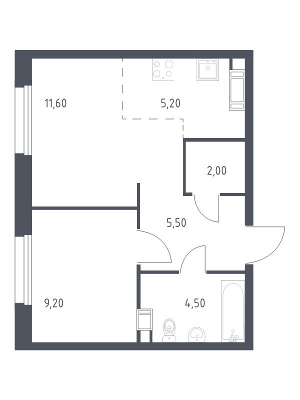 2 ккв (Евро) 38 м²