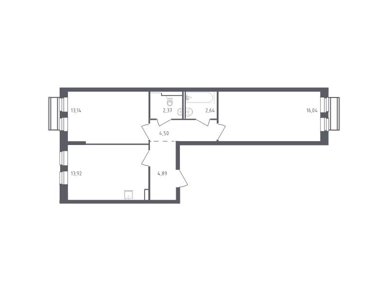 2 ккв 57,5 м²