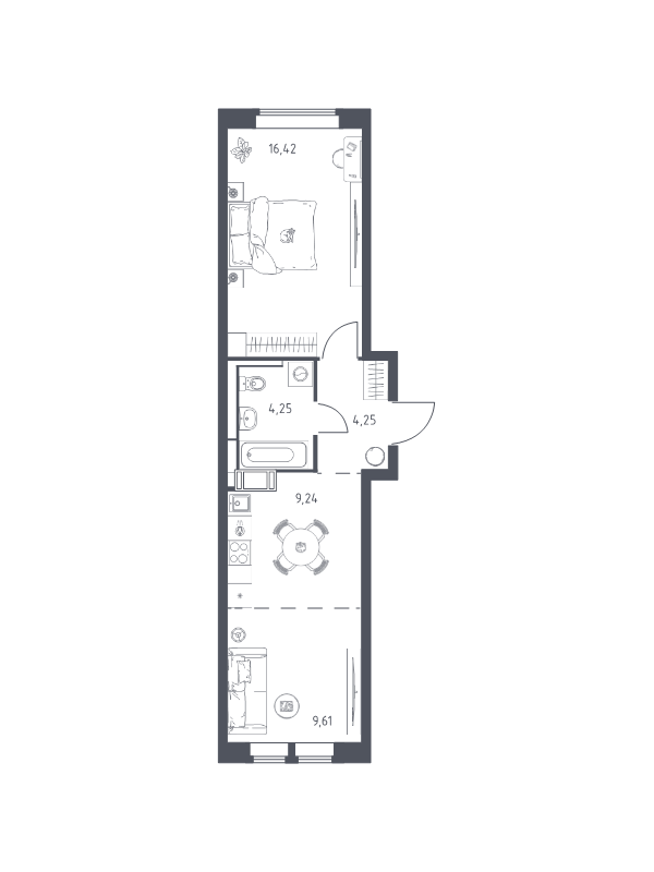2 ккв (Евро) 43,8 м²