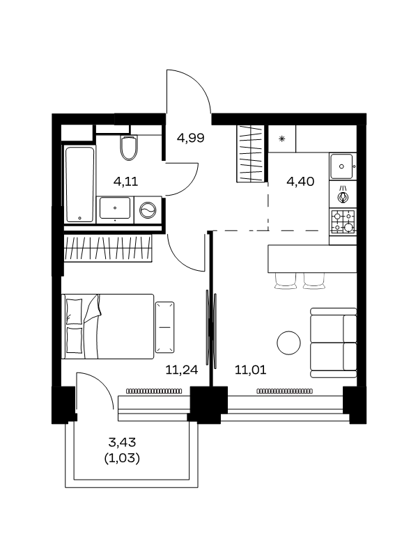 2 ккв (Евро) 36,8 м²