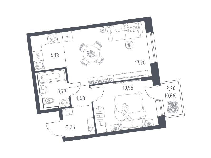 2 ккв (Евро) 41,5 м²