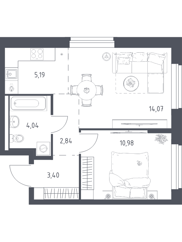 2 ккв (Евро) 40,5 м²